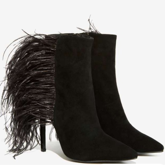 Jeffrey Campbell Ostrich feather leather suede Vain stiletto boots highheels 7.5 - Picture 2 of 13